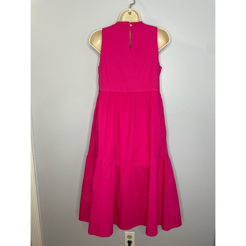 J.Crew Factory  Pink Midi Sleeveless Ruffled Neckline Tiered Pink Dress - Picture 12 of 12